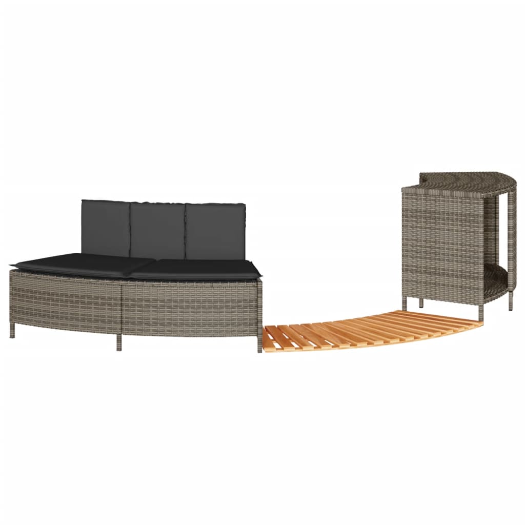 Whirlpool-Umrandung Grau Poly Rattan und Massivholz Akazie