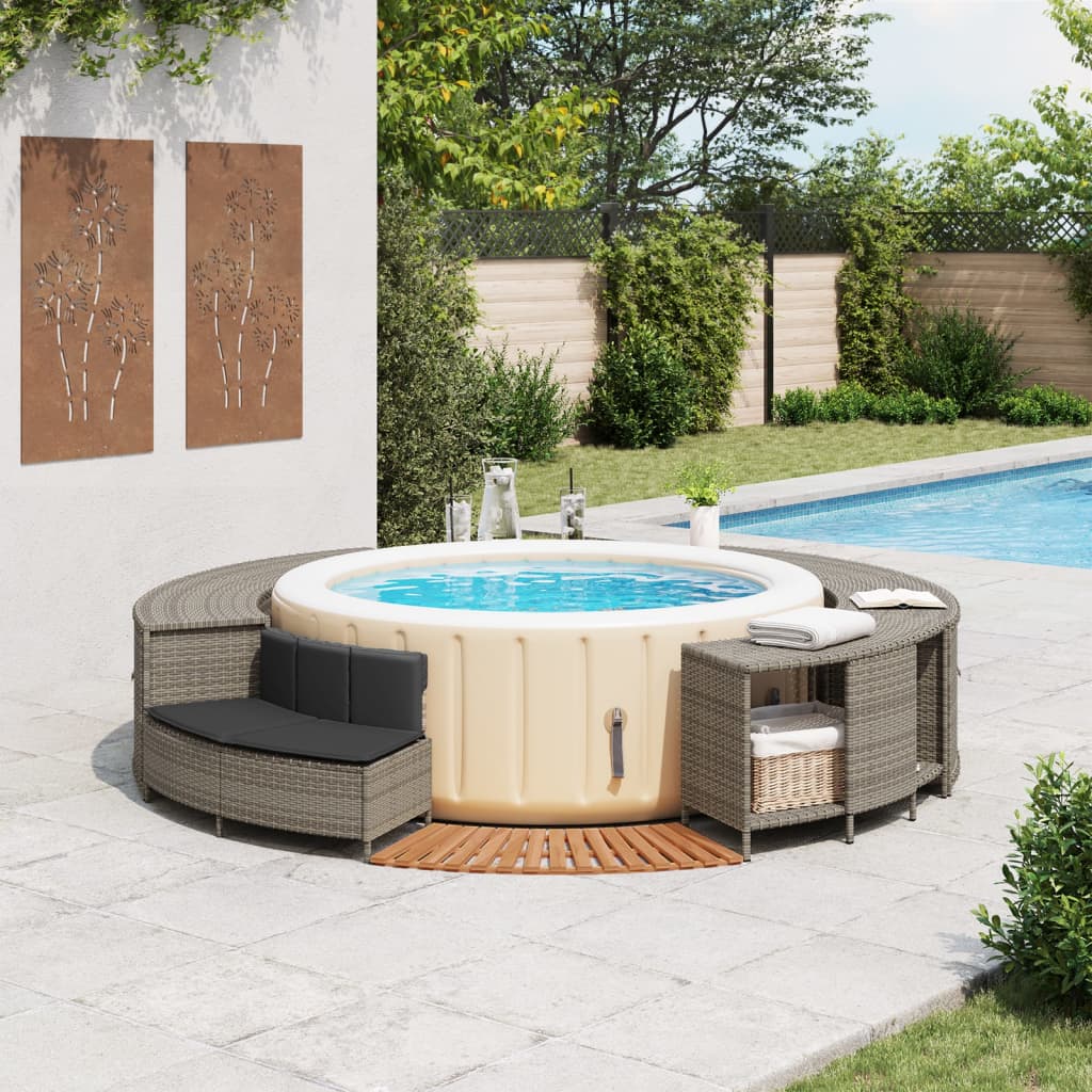 Whirlpool-Umrandung Grau Poly Rattan und Massivholz Akazie
