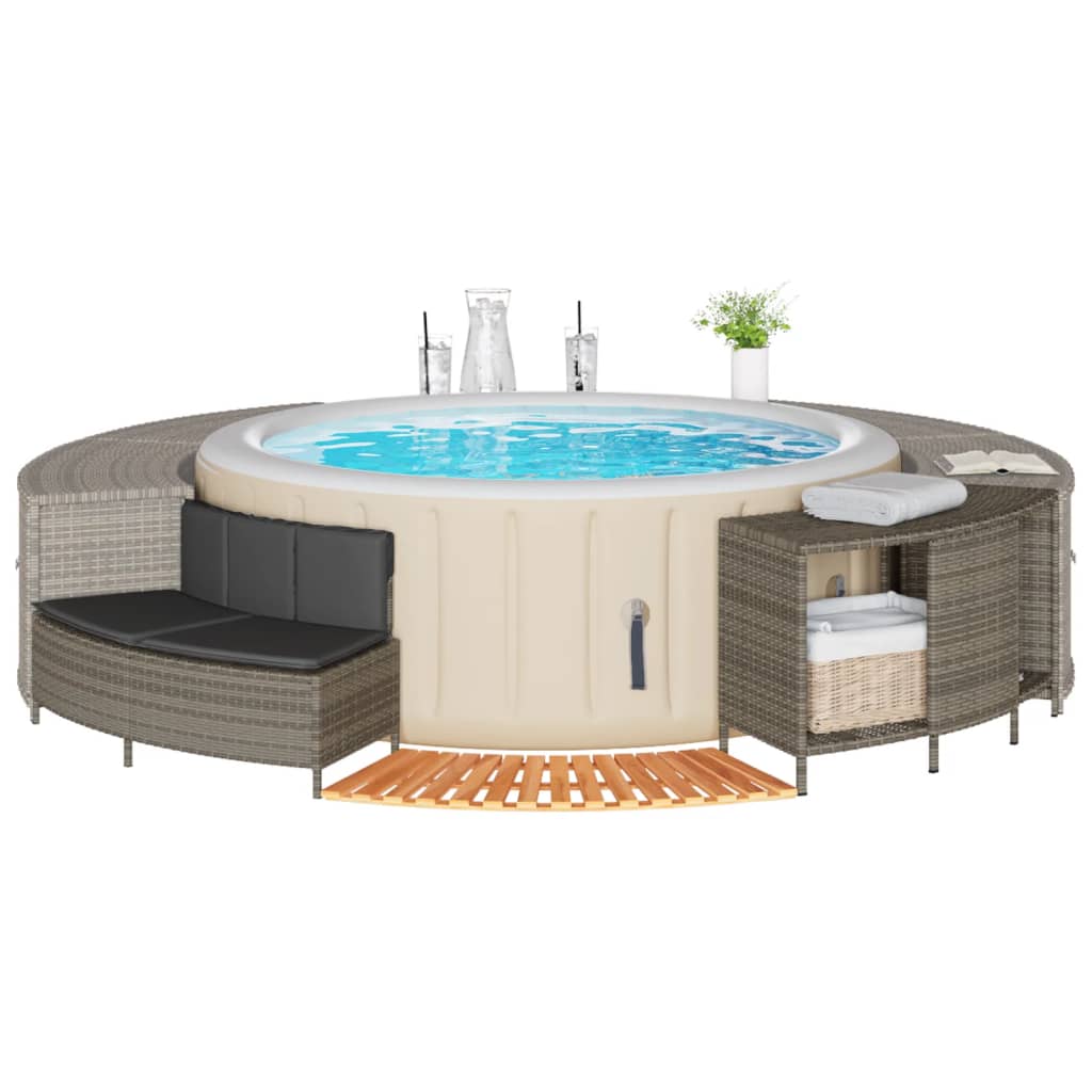 Whirlpool-Umrandung Grau Poly Rattan und Massivholz Akazie