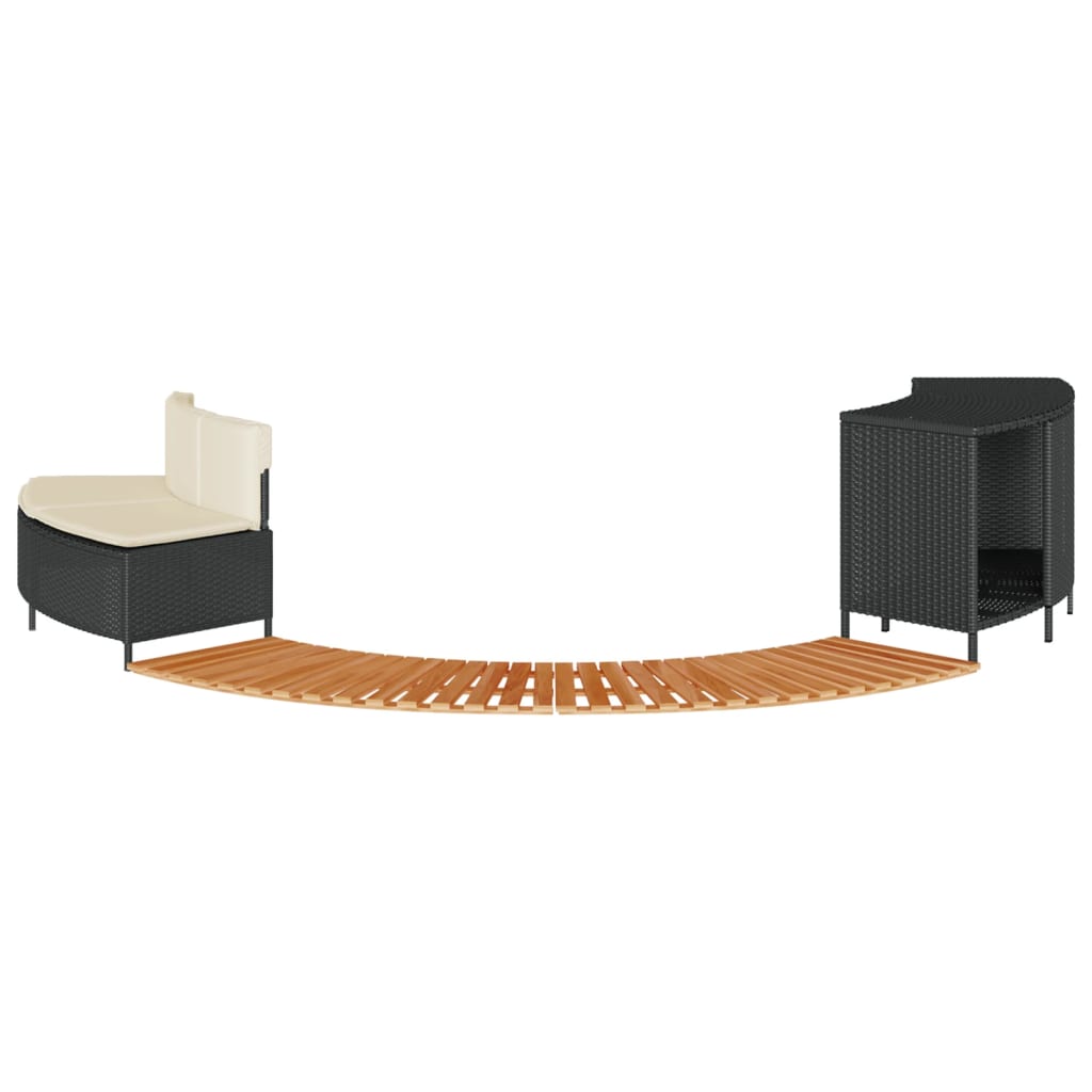Whirlpool-Umrandung Schwarz Poly-Rattan und Massivholz Akazie