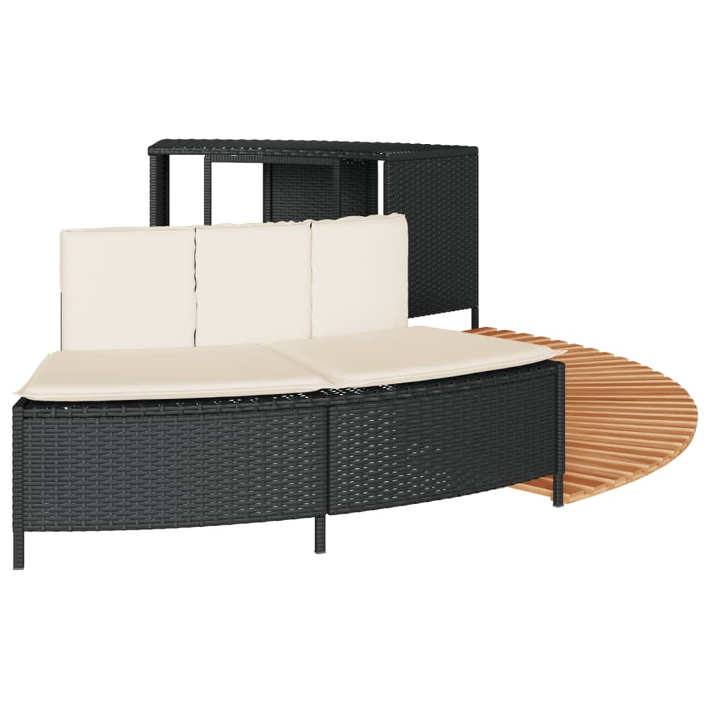 Whirlpool-Umrandung Schwarz Poly-Rattan und Massivholz Akazie