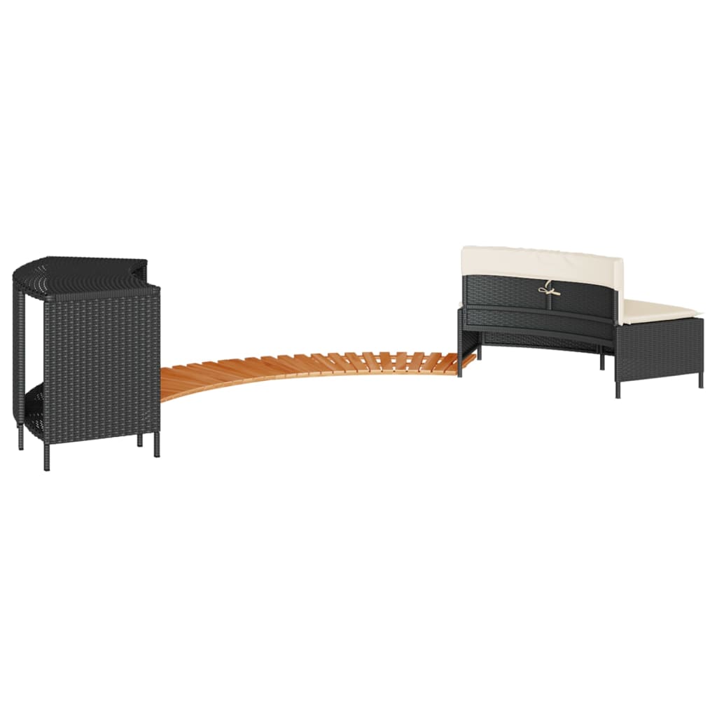 Whirlpool-Umrandung Schwarz Poly-Rattan und Massivholz Akazie