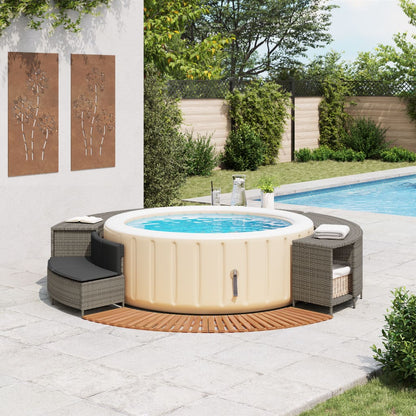 Whirlpool-Umrandung Grau Poly Rattan und Massivholz Akazie