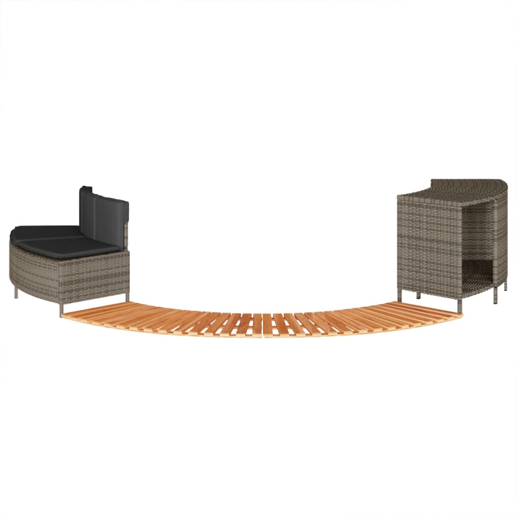 Whirlpool-Umrandung Grau Poly Rattan und Massivholz Akazie