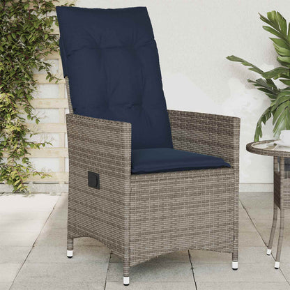 Gartensessel Verstellbar mit Kissen Grau Poly Rattan