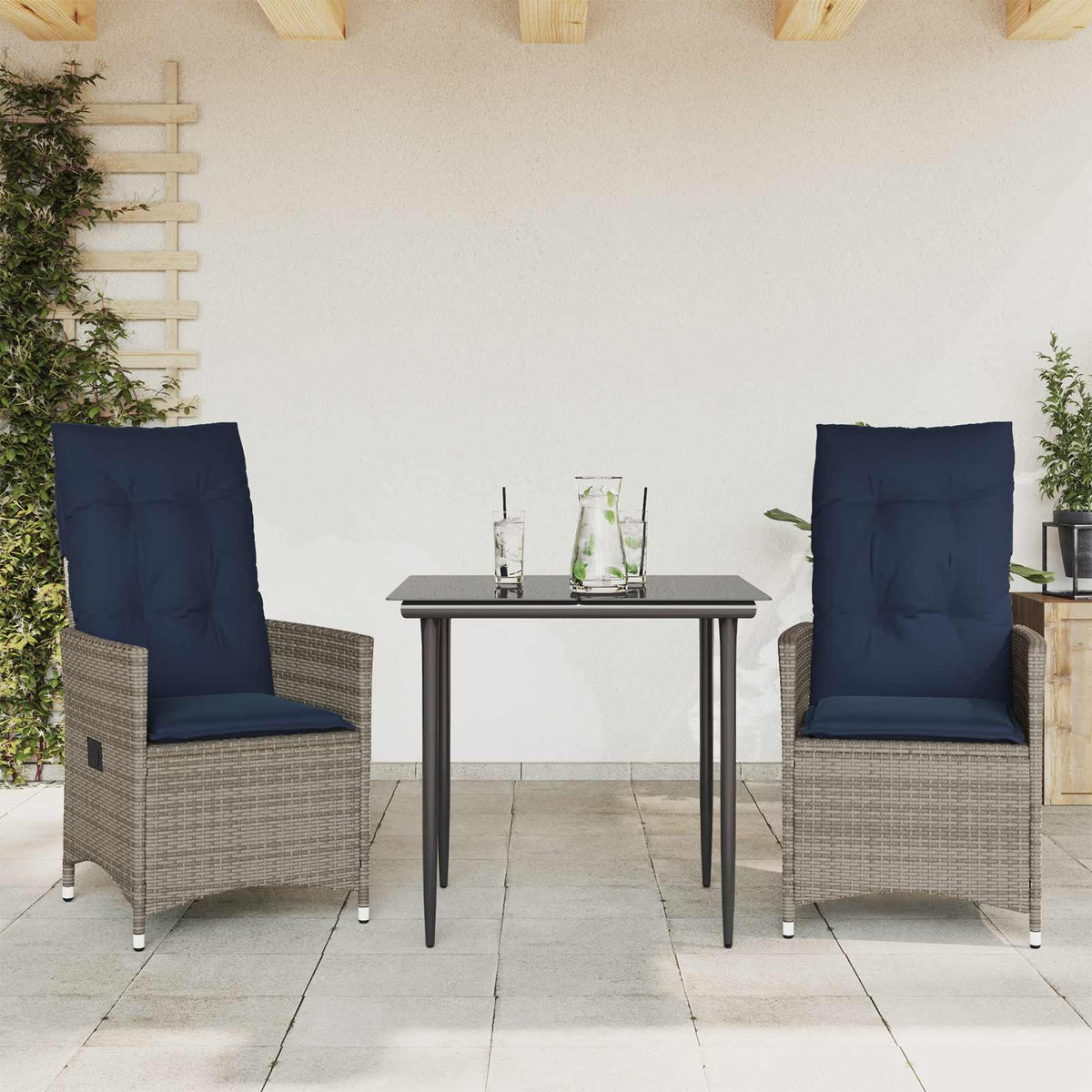 Gartenstühle Verstellbar 2 Stk. mit Kissen Grau Poly Rattan