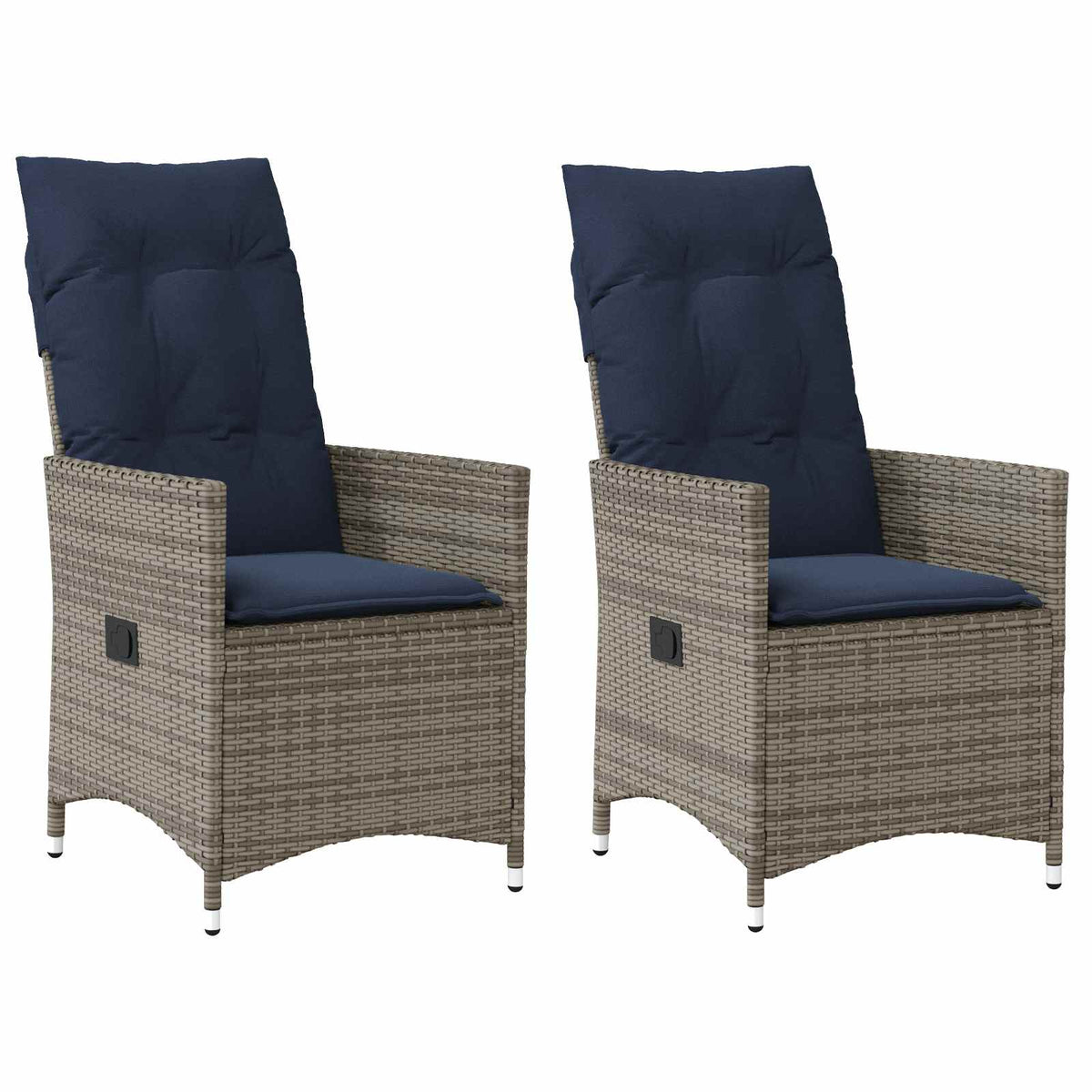 Gartenstühle Verstellbar 2 Stk. mit Kissen Grau Poly Rattan