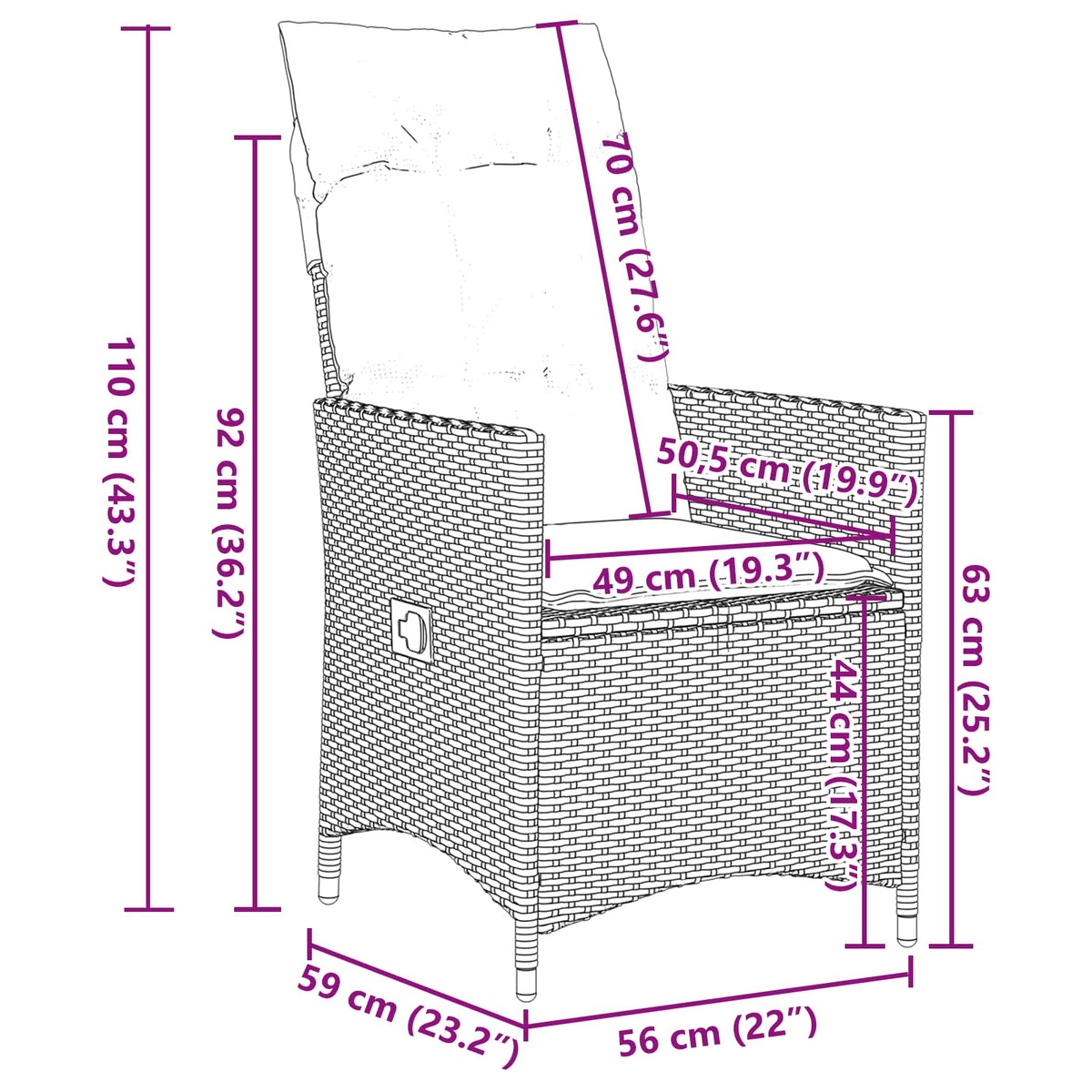 Gartenstühle Verstellbar 2 Stk. mit Kissen Grau Poly Rattan