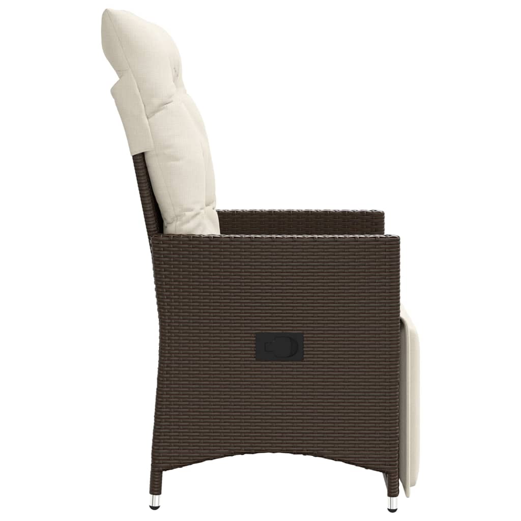 Gartensessel Verstellbar mit Kissen Braun Poly Rattan