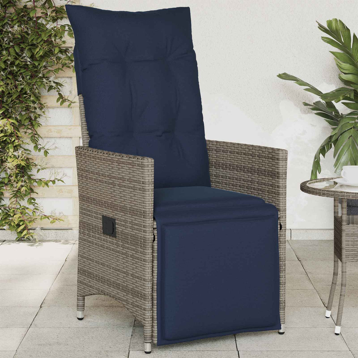 Gartensessel Verstellbar mit Kissen Grau Poly Rattan