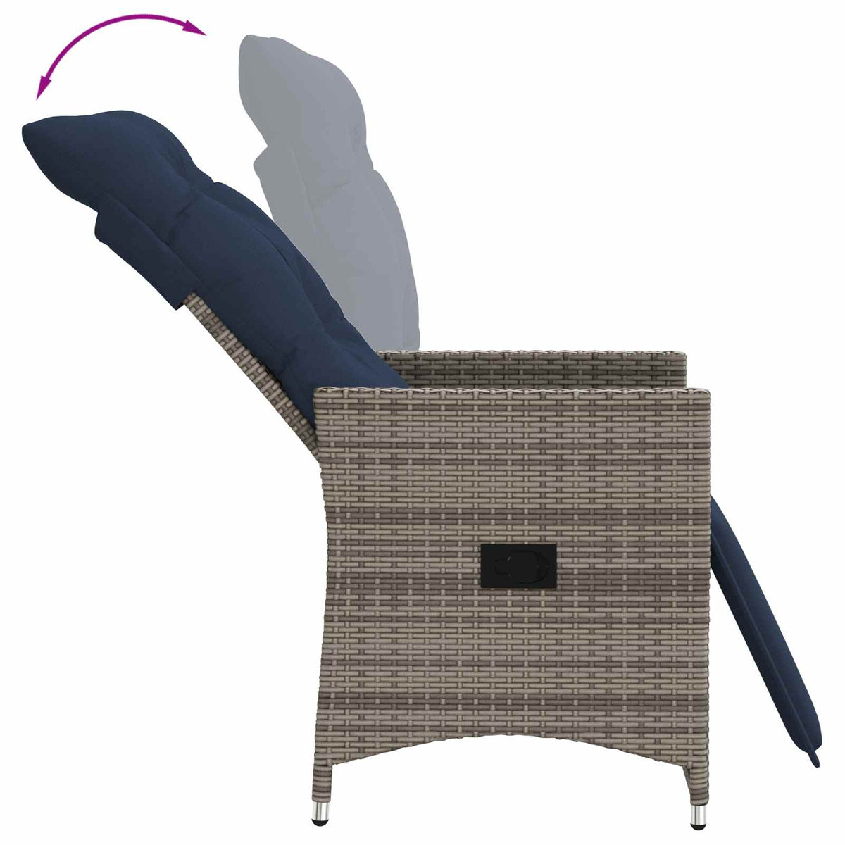 Gartensessel Verstellbar mit Kissen Grau Poly Rattan
