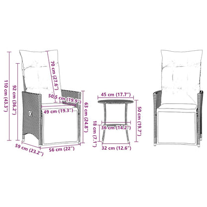 3-teiliges Bistro-Set mit Kissen Grau Poly Rattan