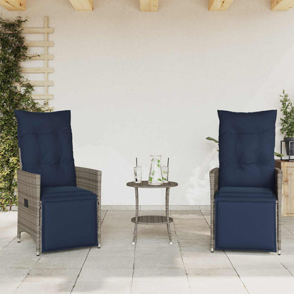 3-teiliges Bistro-Set mit Kissen Grau Poly Rattan