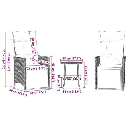 3-teiliges Bistro-Set mit Kissen Grau Poly Rattan