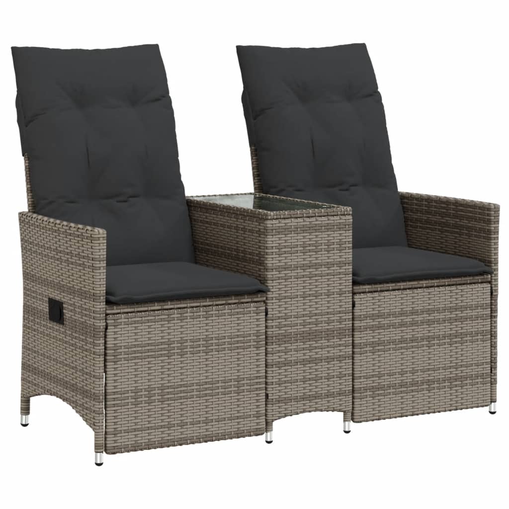 Gartensofa 2-Sitzer Verstellbar mit Tisch Grau Poly Rattan