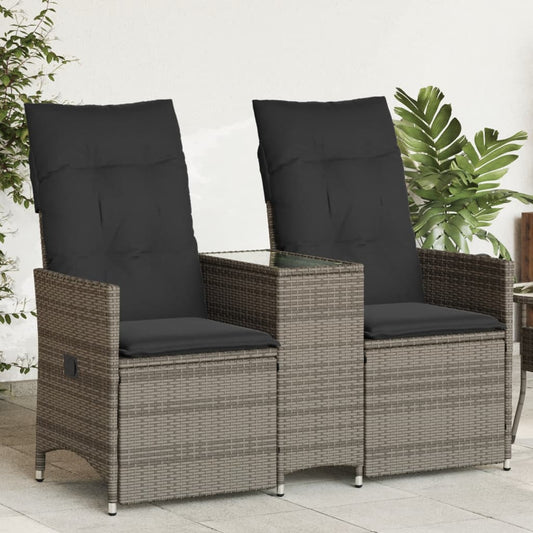 Gartensofa 2-Sitzer Verstellbar mit Tisch Grau Poly Rattan