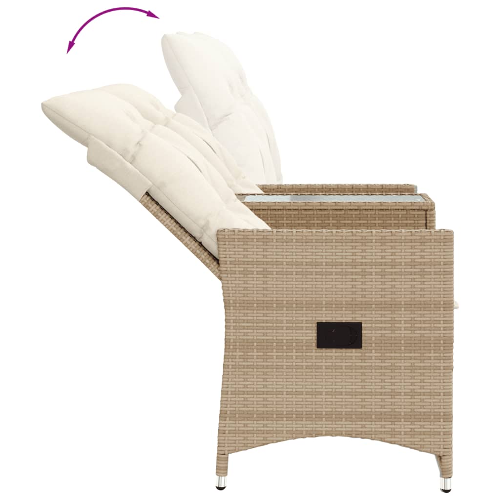 Gartensofa 2-Sitzer Verstellbar mit Tisch Beige Poly Rattan