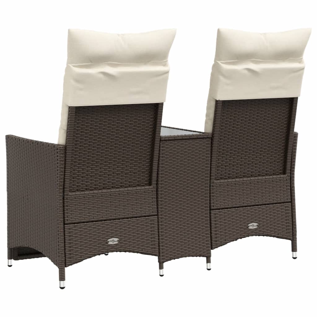 Gartensofa 2-Sitzer Verstellbar mit Tisch Braun Poly Rattan