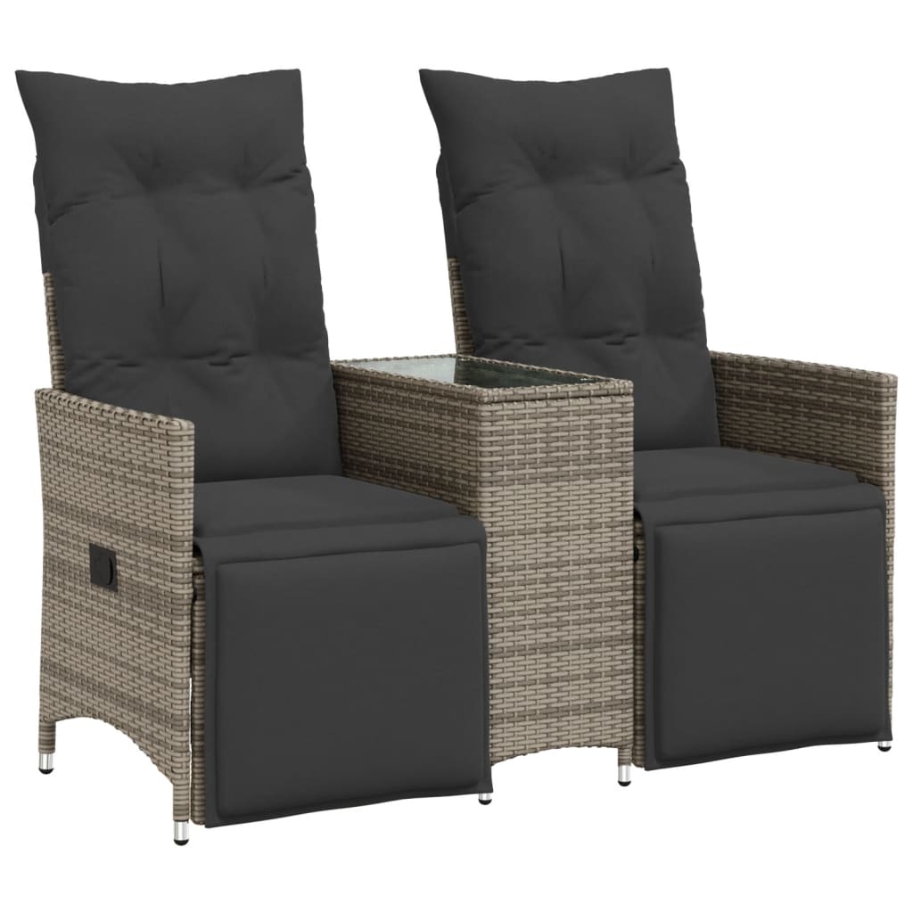 Gartensofa 2-Sitzer Verstellbar mit Tisch Grau Poly Rattan