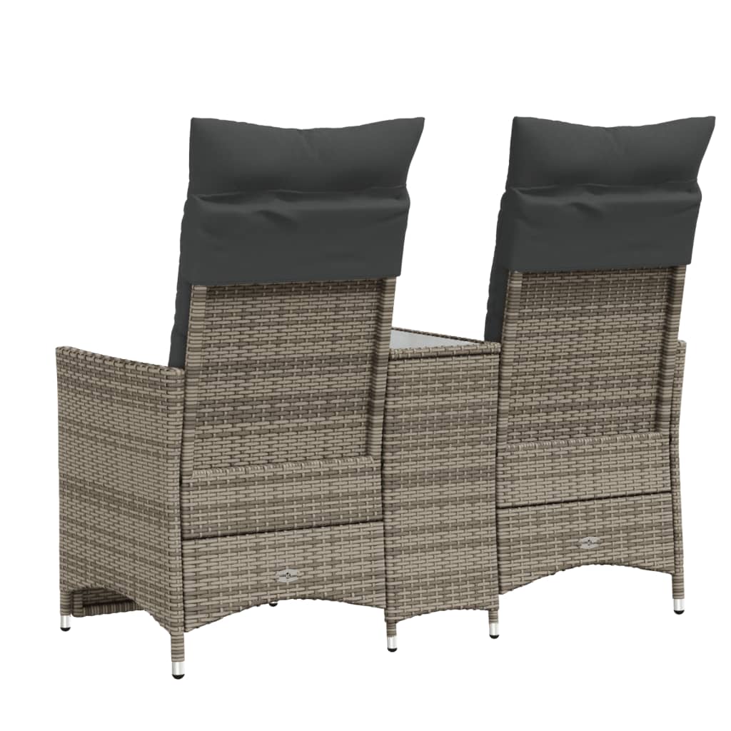 Gartensofa 2-Sitzer Verstellbar mit Tisch Grau Poly Rattan