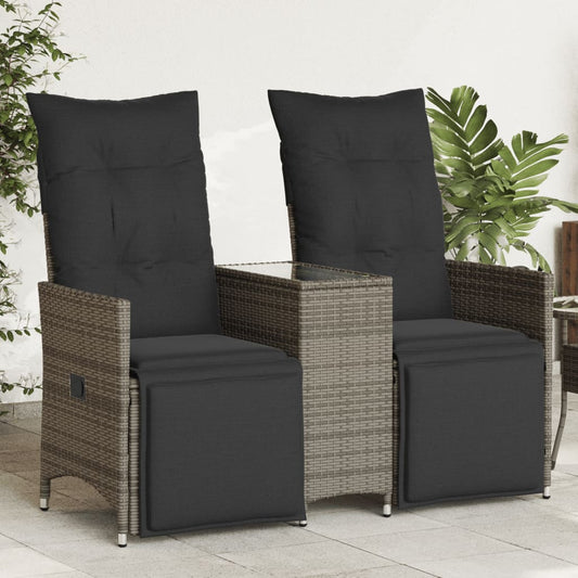 Gartensofa 2-Sitzer Verstellbar mit Tisch Grau Poly Rattan