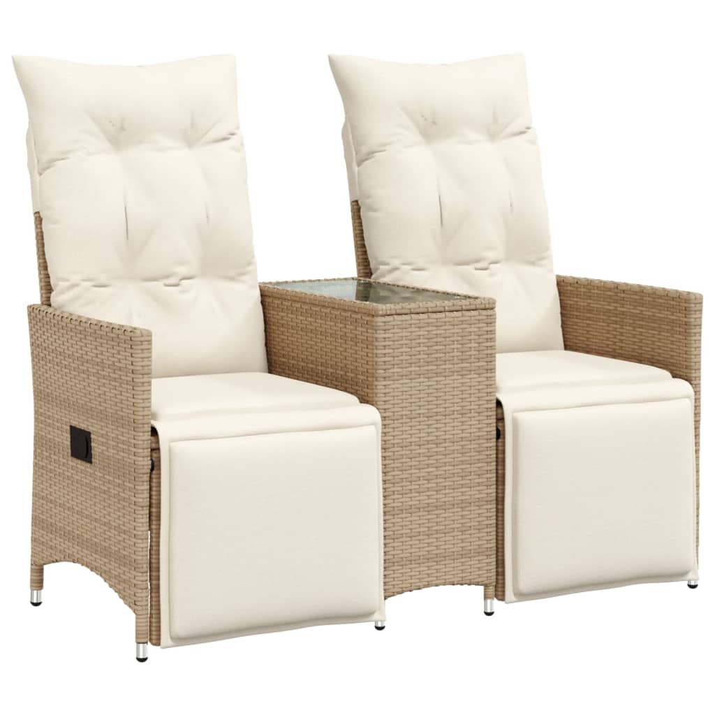 Gartensofa 2-Sitzer Verstellbar mit Tisch Beige Poly Rattan