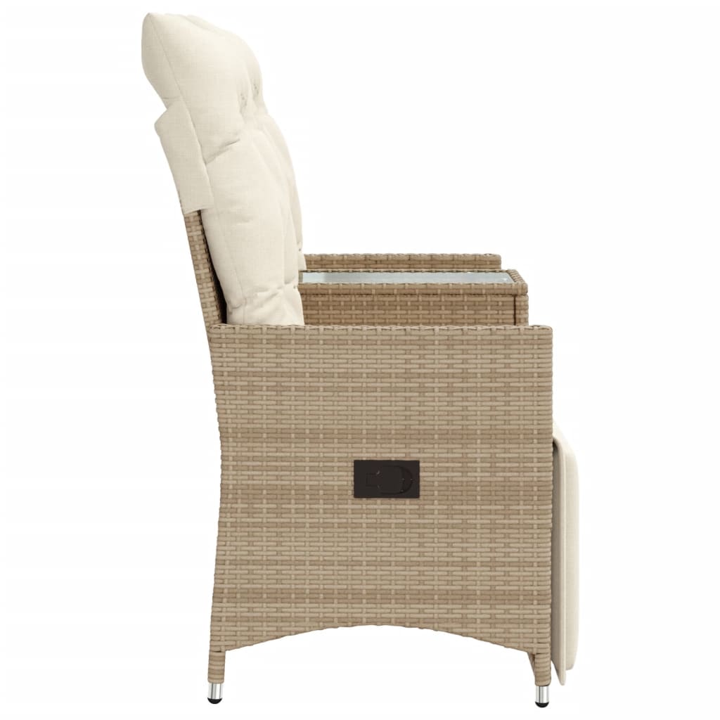 Gartensofa 2-Sitzer Verstellbar mit Tisch Beige Poly Rattan