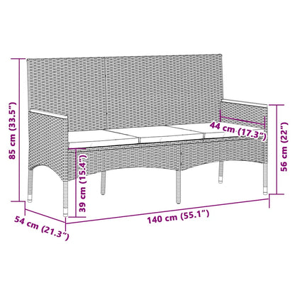 Gartenbank 3-Sitzer mit Kissen Schwarz Poly Rattan