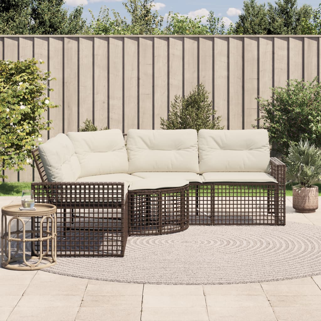 Canapé de jardin en L avec coussins et repose-pieds en polyrotin marron