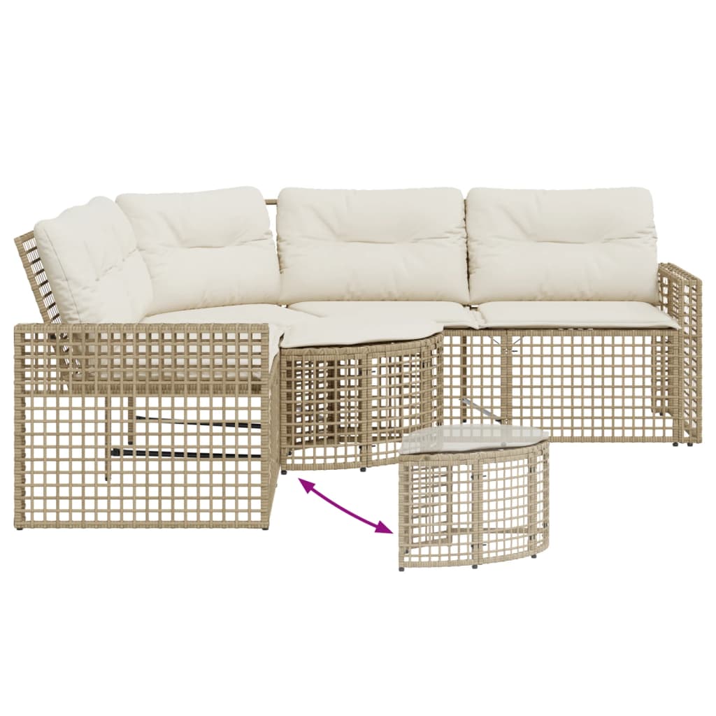 Gartensofa in L-Form mit Kissen und Fußbank Beige Poly Rattan