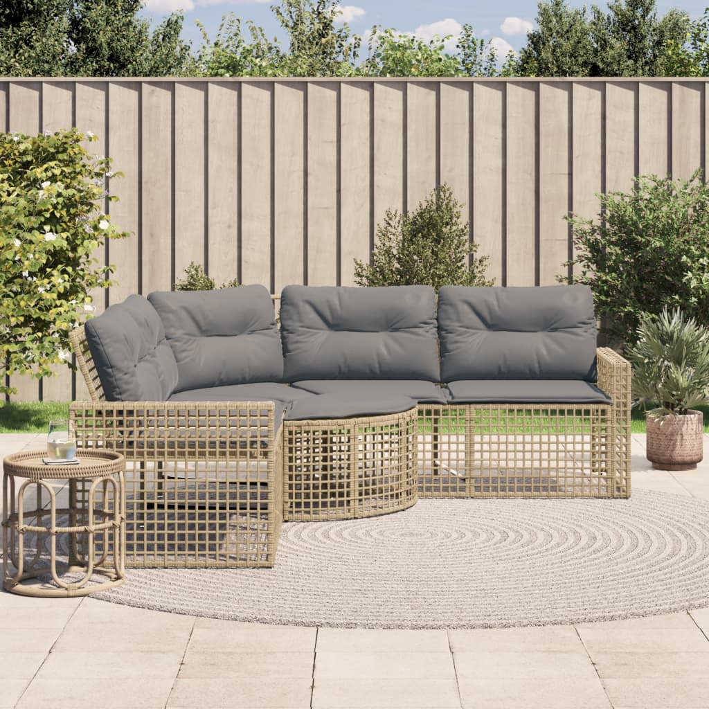 Gartensofa in L-Form mit Kissen und Fußbank Beige Poly Rattan