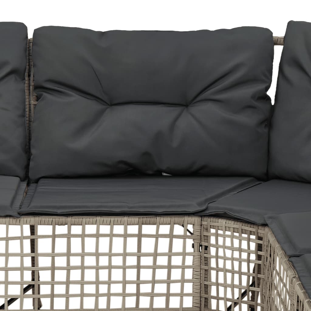 Gartensofa in L-Form mit Kissen und Fußbank Hellgrau Polyrattan