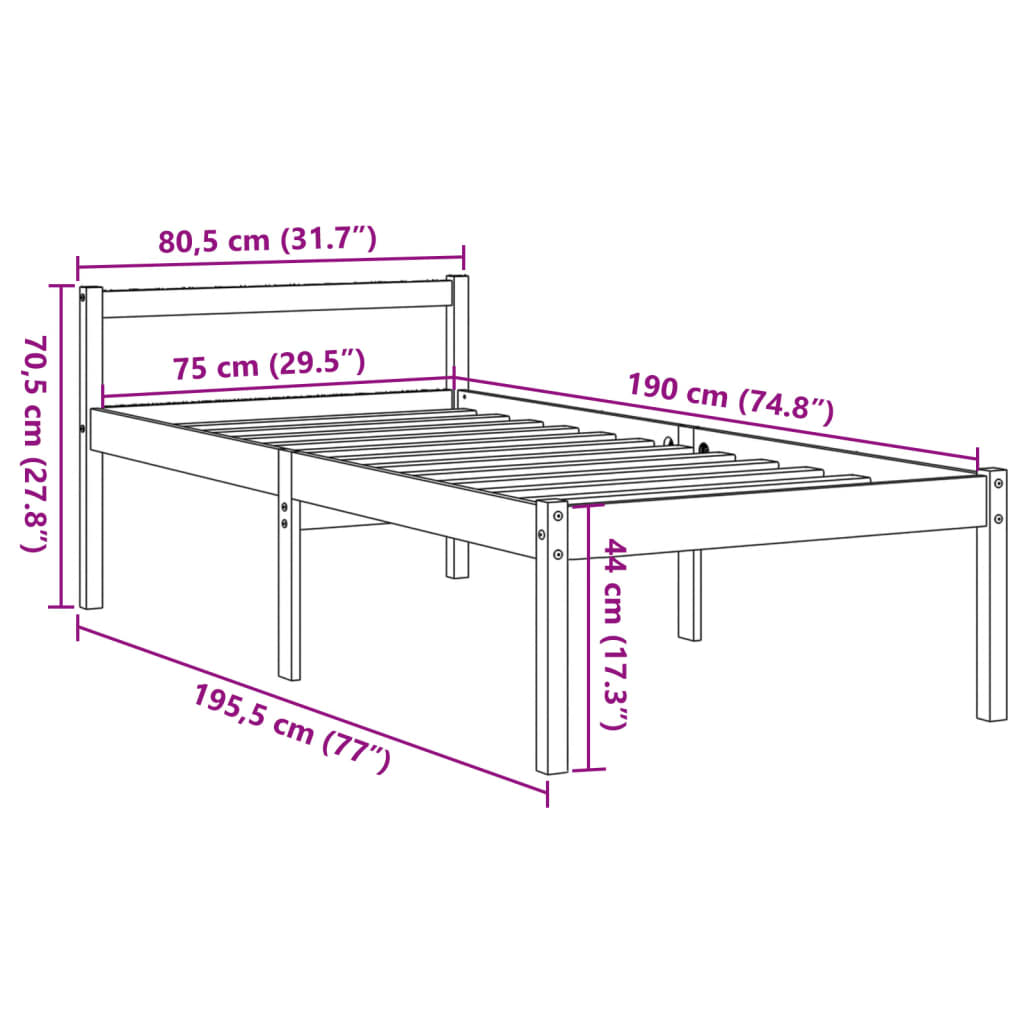 Seniorenbett Wachsbraun 75x190 cm Massivholz Kiefer