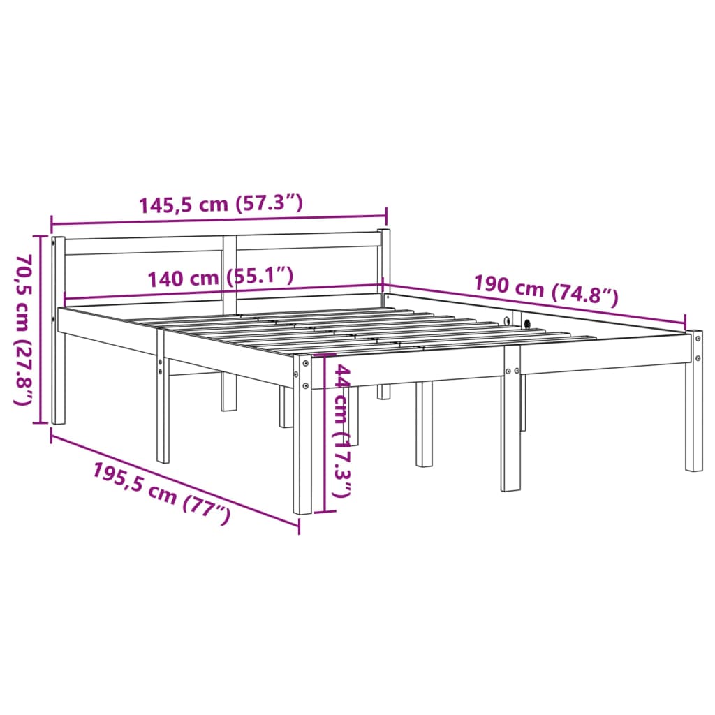 Lit senior wax marron 140x190 cm bois de pin massif