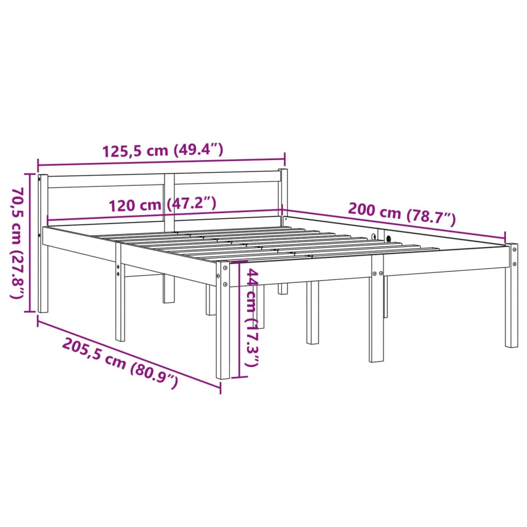 Lit senior wax marron 120x200 cm bois de pin massif