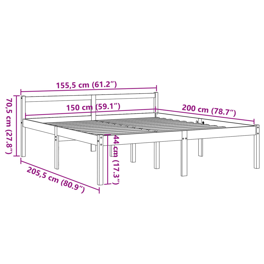 Lit senior wax marron 150x200 cm bois de pin massif