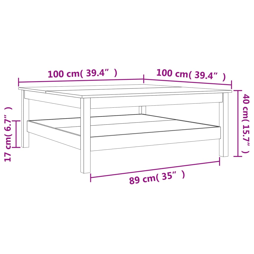 Coffee table wax brown 100x100x40 cm solid pine wood