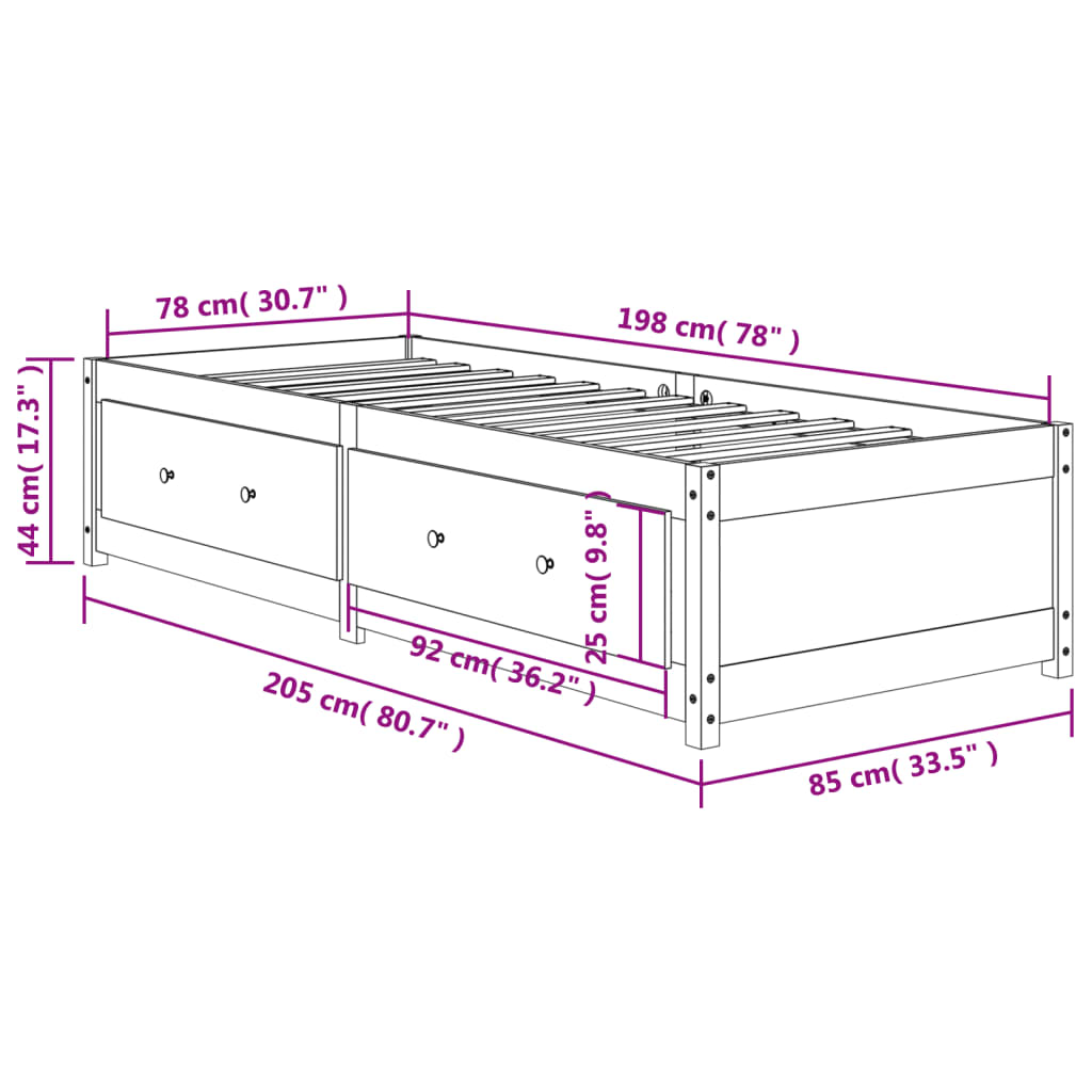 Lit de repos sans matelas ciré marron 80x200 cm bois de pin massif