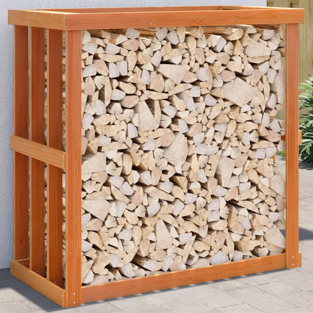 Etagère à bûches d'extérieur cire marron 109x52x106 cm bois massif