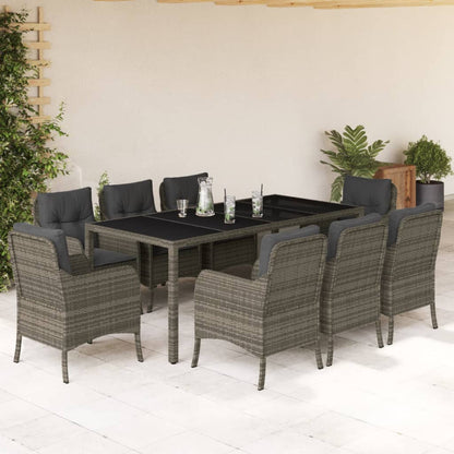 9-tlg. Garten-Essgruppe mit Kissen Grau Poly Rattan