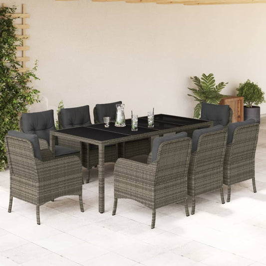 9-tlg. Garten-Essgruppe mit Kissen Grau Poly Rattan