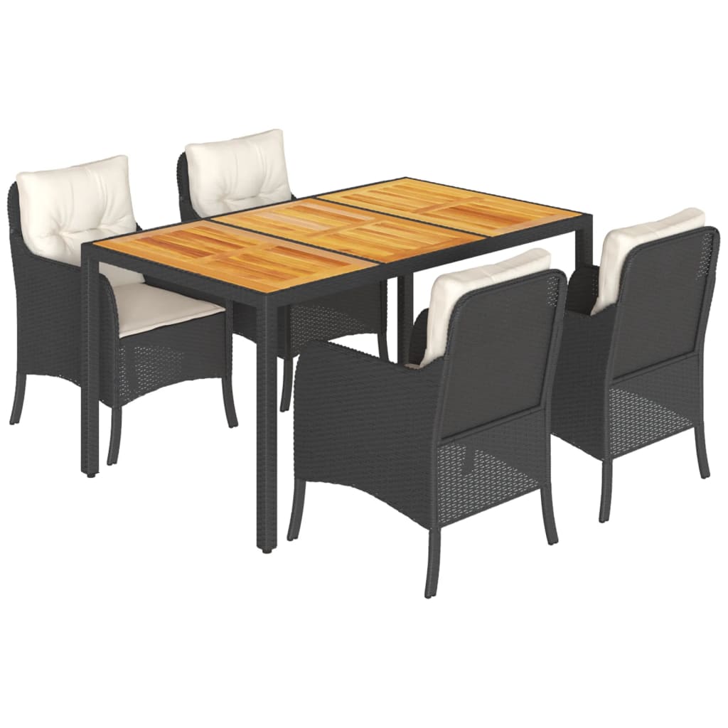 5-tlg. Garten-Essgruppe mit Kissen Schwarz Poly Rattan