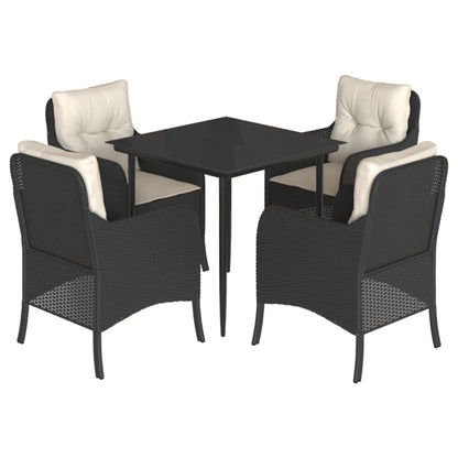 5-tlg. Garten-Essgruppe mit Kissen Schwarz Poly Rattan