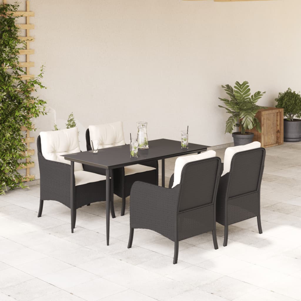 5-tlg. Garten-Essgruppe mit Kissen Schwarz Poly Rattan