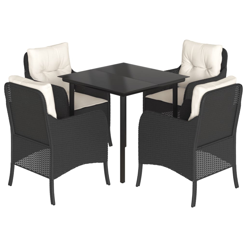 5-tlg. Garten-Essgruppe mit Kissen Schwarz Poly Rattan