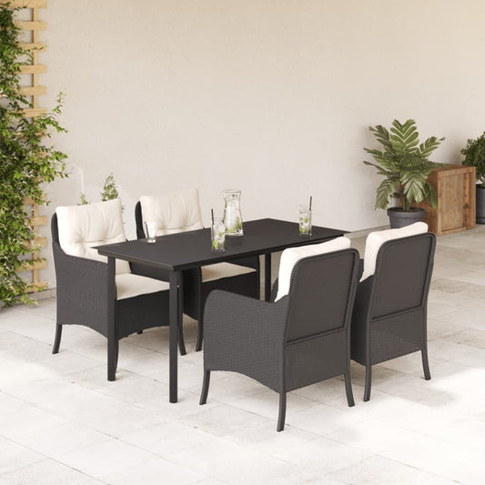 5-tlg. Garten-Essgruppe mit Kissen Schwarz Poly Rattan