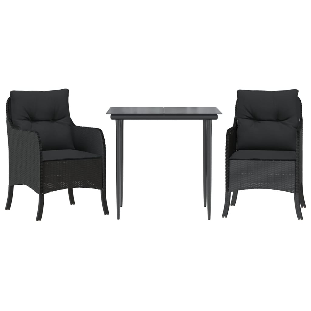 3-tlg. Garten-Essgruppe mit Kissen Schwarz Poly Rattan
