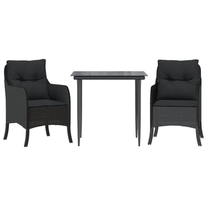 3-tlg. Garten-Essgruppe mit Kissen Schwarz Poly Rattan