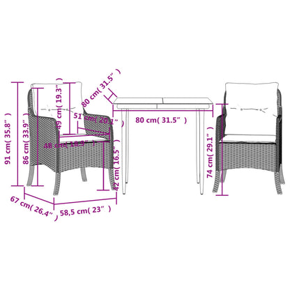 3-tlg. Garten-Essgruppe mit Kissen Schwarz Poly Rattan