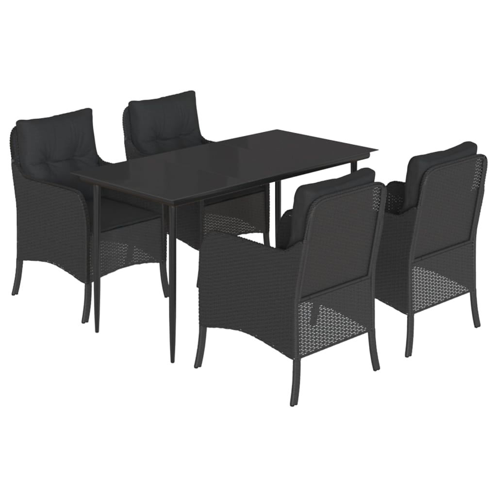 5-tlg. Garten-Essgruppe mit Kissen Schwarz Poly Rattan